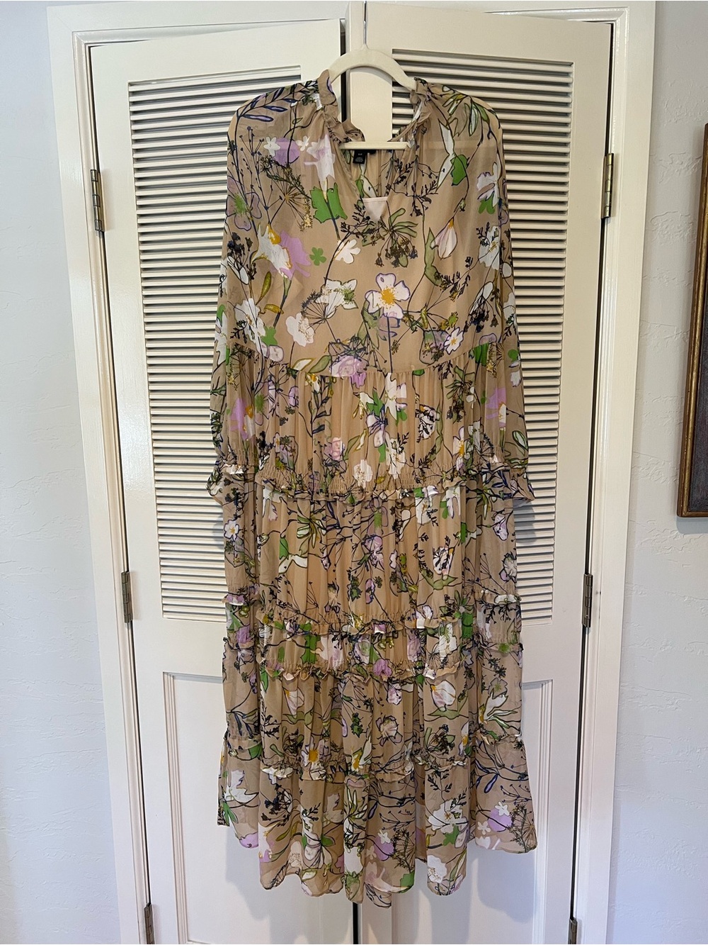 Halogen Beige Floral Tiered Maxi Dress